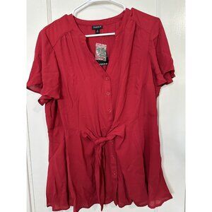 Torrid Red Short Sleeve Georgette Tie Front Blouse Shirt Size Large (0)